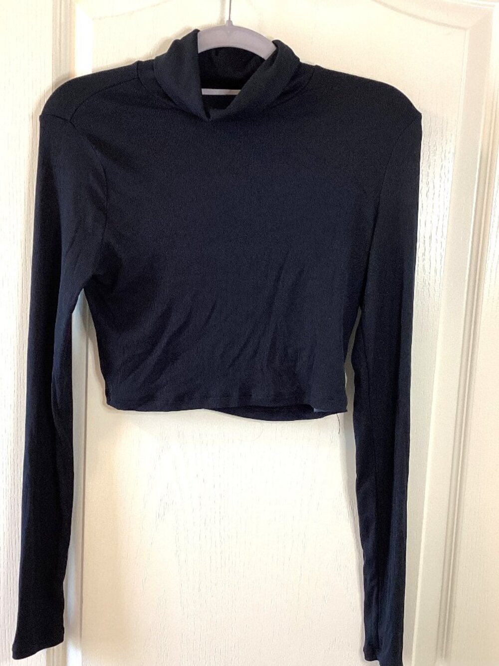 Sunday Best Women's Black Ribbed Cropped Turtleneck Sweater Size M Stretchy